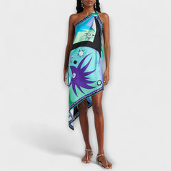 Esme - Vestido midi de satén con estampado único y dobladillo asimétrico