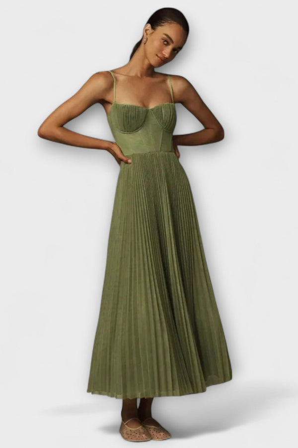 Marilyn - Vestido Midi de Tul con Falda Plisada y Diseño de Bustier