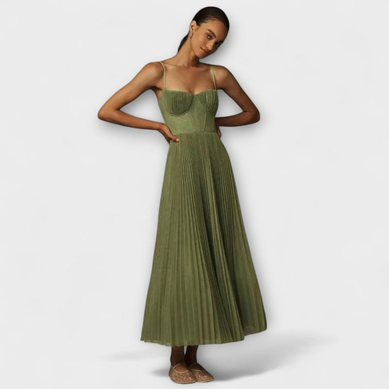 Marilyn - Vestido Midi de Tul con Falda Plisada y Diseño de Bustier