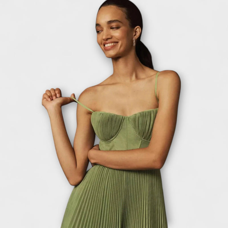 Marilyn - Vestido Midi de Tul con Falda Plisada y Diseño de Bustier