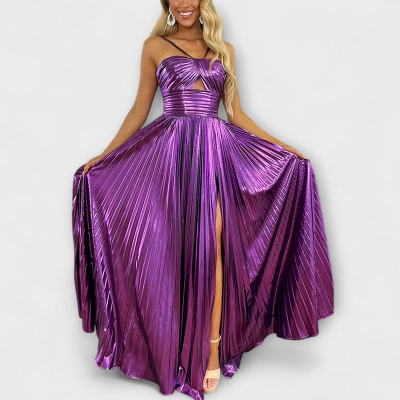Maxivestido con tela metálica