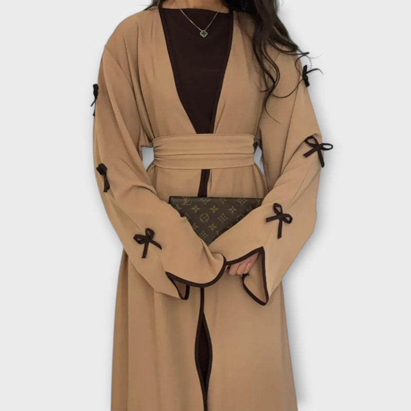 Jasmin - Elegante dúo de cárdigan y vestido con decoración de lazos