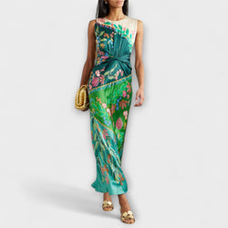 Aisling - Elegante Vestido Maxí de Flores Drapado y Torcido