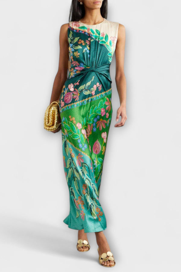 Aisling - Elegante Vestido Maxí de Flores Drapado y Torcido