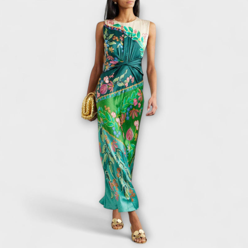 Aisling - Elegante Vestido Maxí de Flores Drapado y Torcido