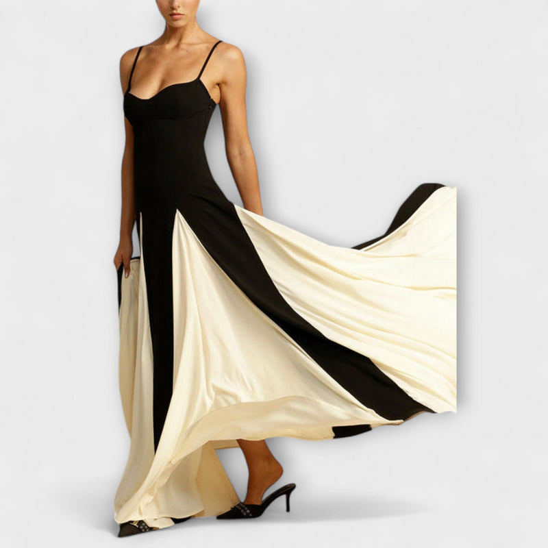 Ember - Elegancia Clásica Vestido Maxi A-Línea con Paneles de Tul
