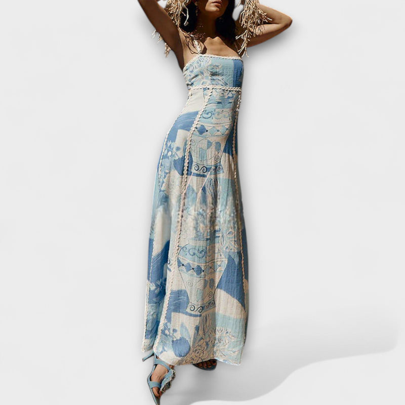 Terazza Ric Rac - Vestido Maxivolante de Lino