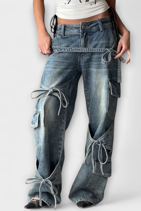 Paloma - Jeans de mezclilla utilitarios con detalle de nudo
