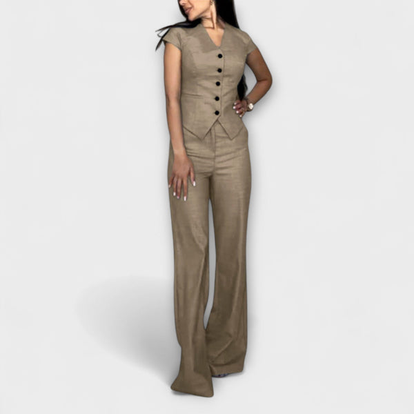 Ivy - Conjunto de top y pantalones con escote en V elegante