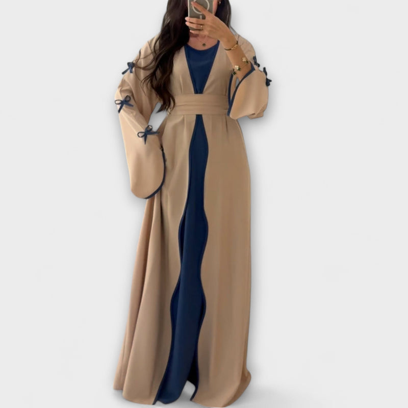 Jasmin - Elegante dúo de cárdigan y vestido con decoración de lazos
