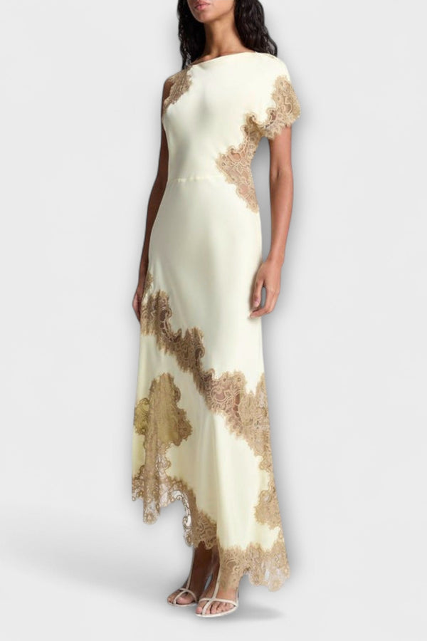 Margaret - Vestido largo con acentos de satén y encaje
