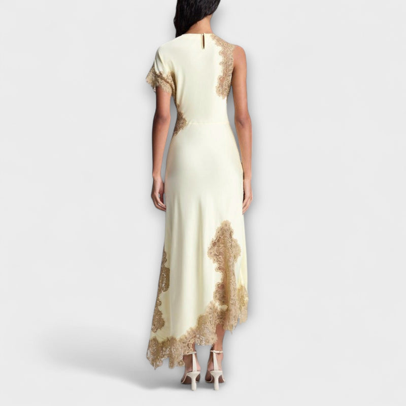 Margaret - Vestido largo con acentos de satén y encaje