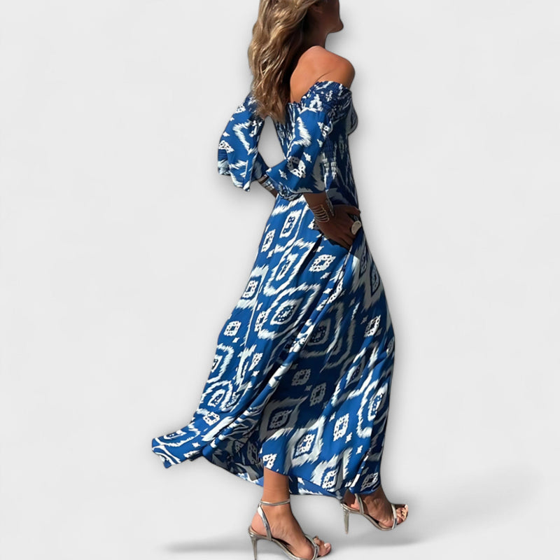 Bella - Vestido Off-Shoulder con Flores Marinas