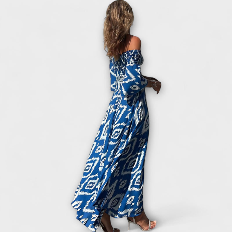 Bella - Vestido Off-Shoulder con Flores Marinas