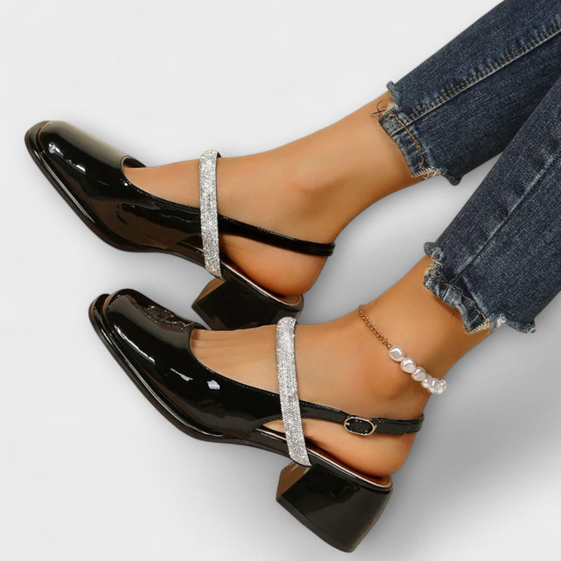 Celandra - Mary Janes con tiras brillantes y tacón bloque