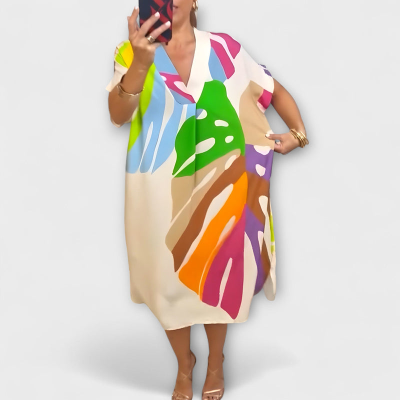 Roos - Vestido Casual con Estampado de Hojas de Colores