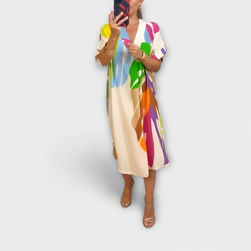 Roos - Vestido Casual con Estampado de Hojas de Colores