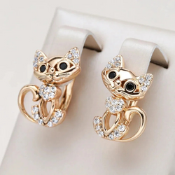 Elegantes Pendientes de Gato con Circonitas