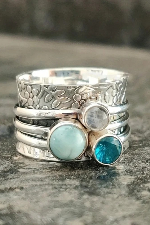 Anillo de piedra natural retro azul