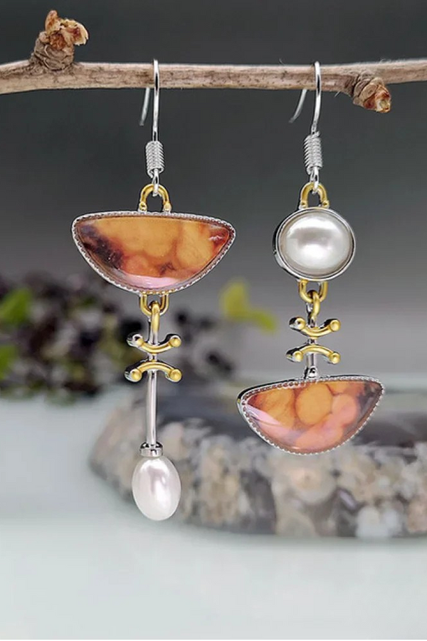 Pendientes de piedra naranja natural retro