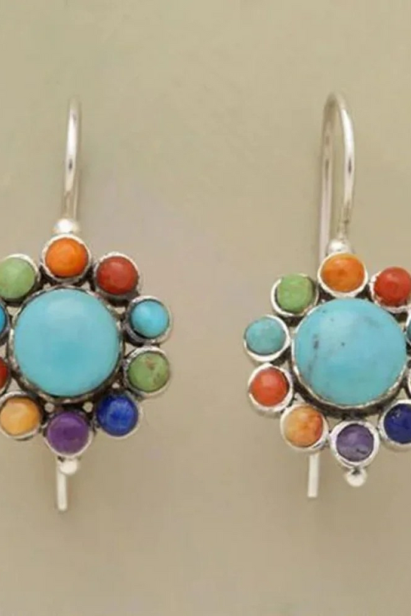 Pendientes redondos multicolores en turquesa