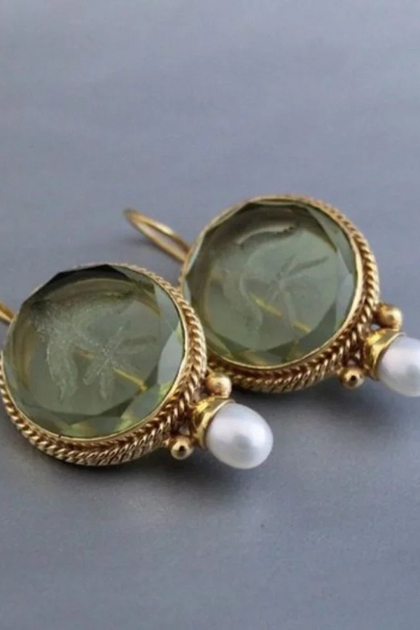 Pendientes Vintage Redondos de Piedra Verde