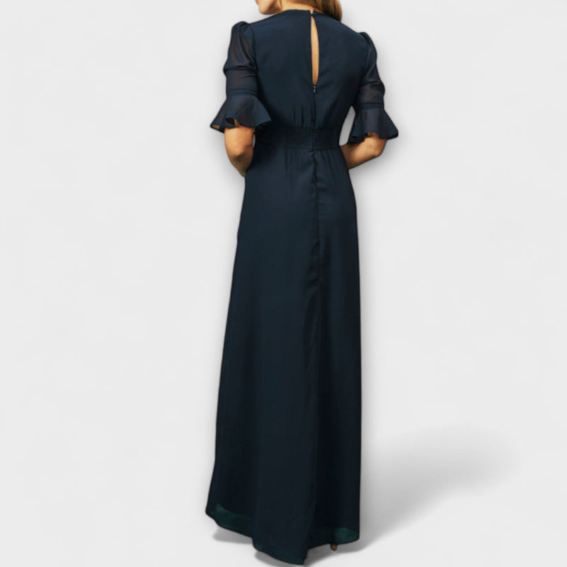 Beatrice - Elegante vestido azul marino con bordado floral
