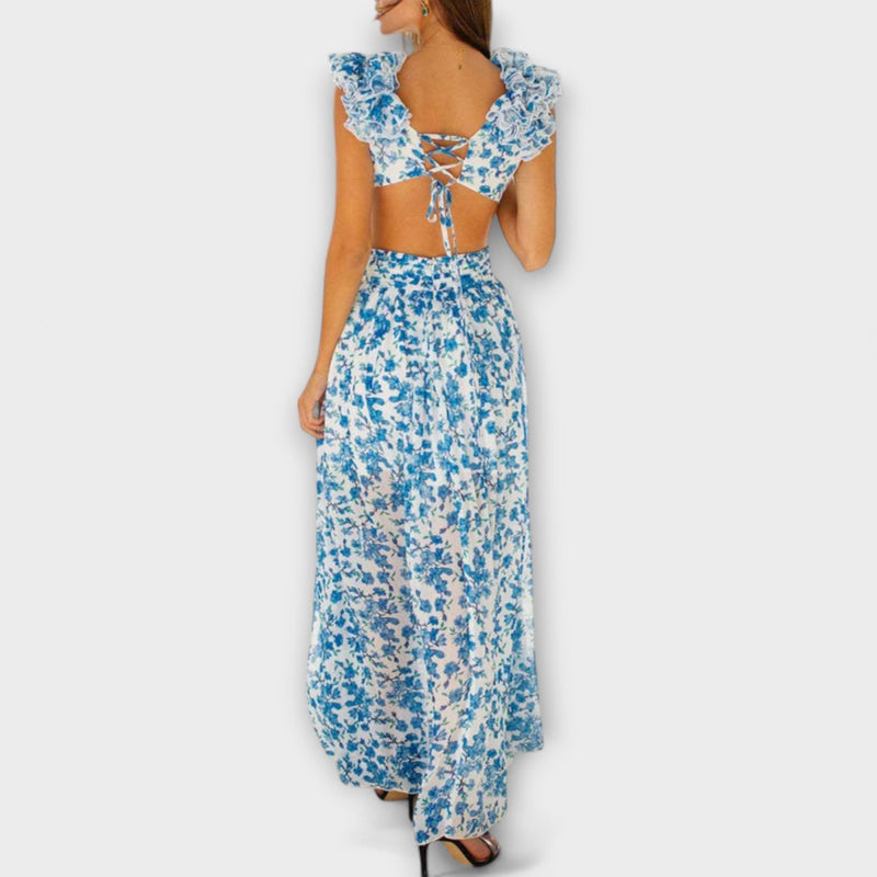Elin - Vestido maxi con volantes y detalles cut-out