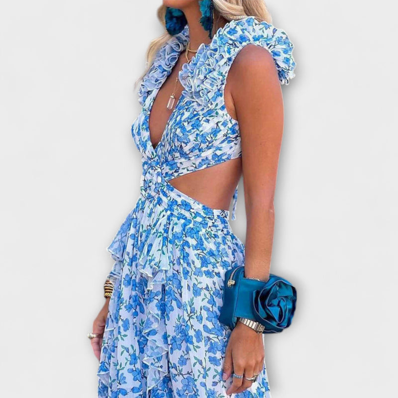 Elin - Vestido maxi con volantes y detalles cut-out