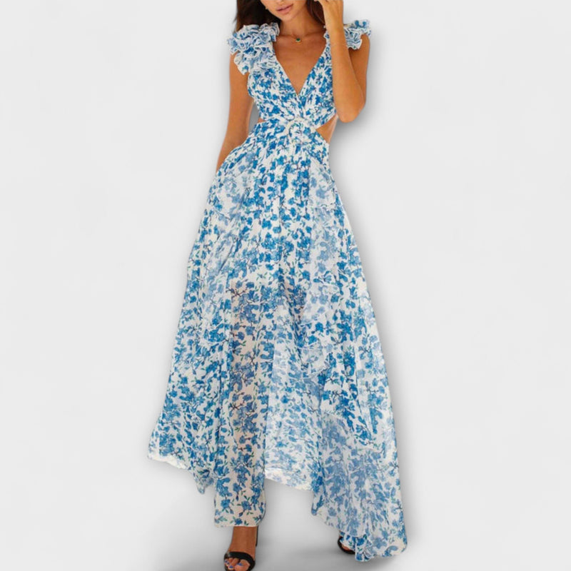 Elin - Vestido maxi con volantes y detalles cut-out