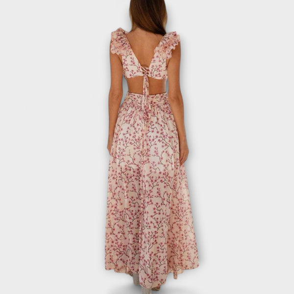 Elin - Vestido maxi con volantes y detalles cut-out