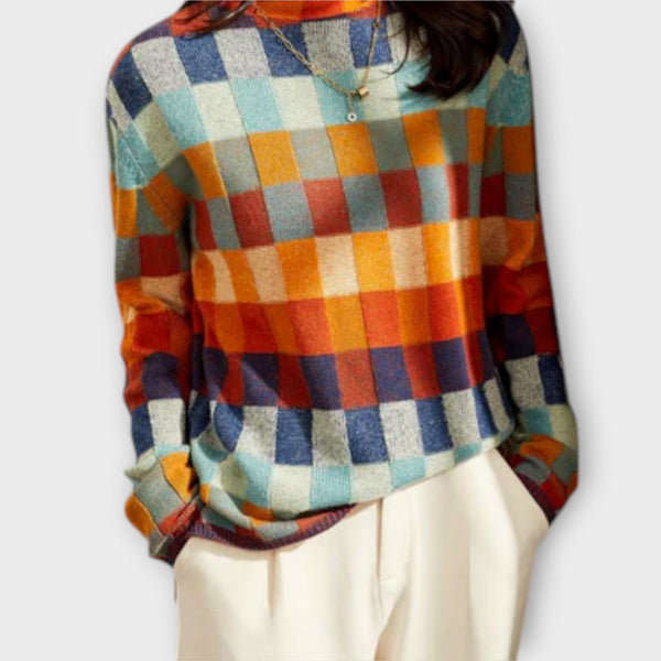 Erika - Suéter de Cuello Alto de Patchwork