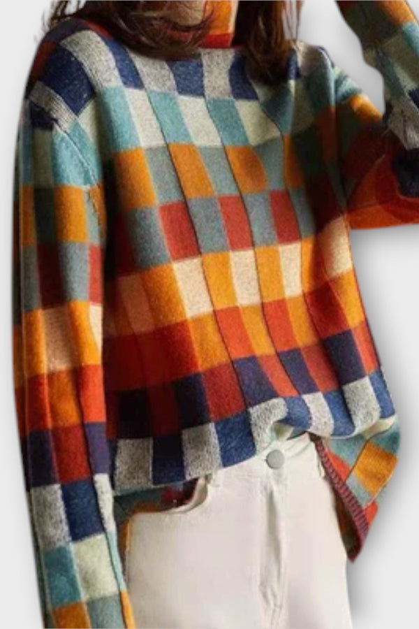 Erika - Suéter de Cuello Alto de Patchwork