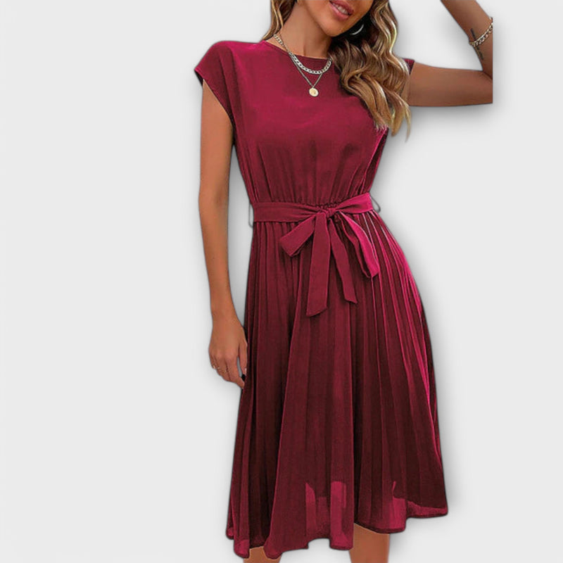 Claire - Vestido midi casual de manga corta y plisado