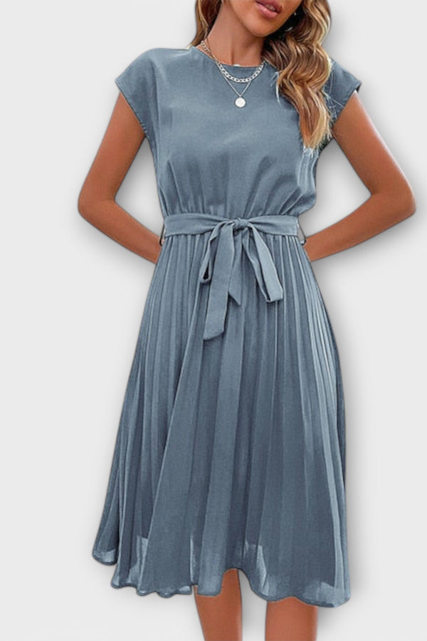 Claire - Vestido midi casual de manga corta y plisado