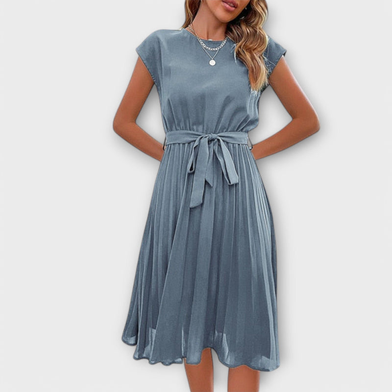 Claire - Vestido midi casual de manga corta y plisado