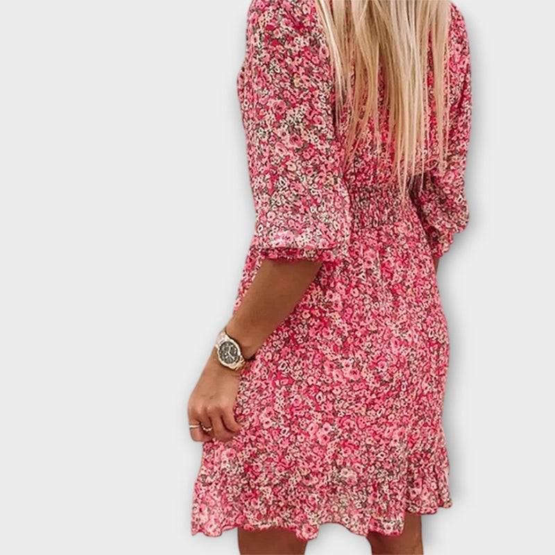 Vestido de mangas abullonadas con flores para damas