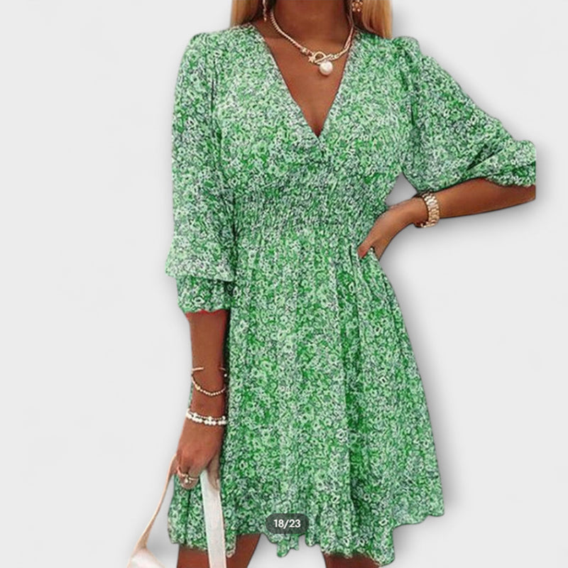 Vestido de mangas abullonadas con flores para damas