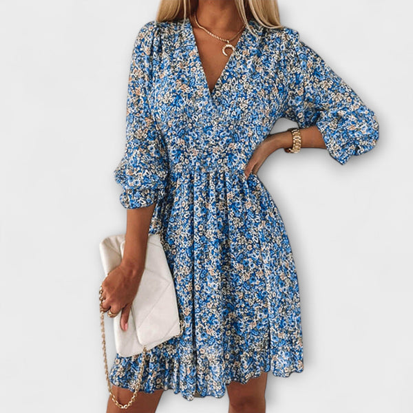 Vestido de mangas abullonadas con flores para damas
