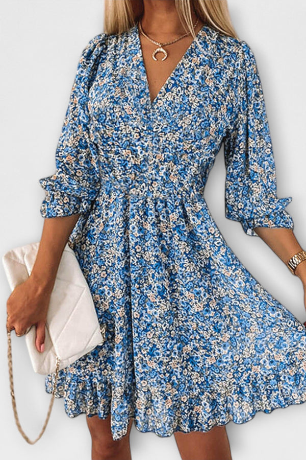 Vestido de mangas abullonadas con flores para damas