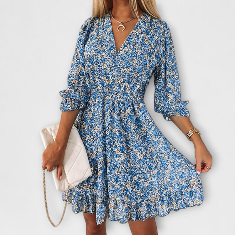 Vestido de mangas abullonadas con flores para damas
