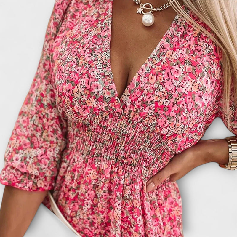 Vestido de mangas abullonadas con flores para damas