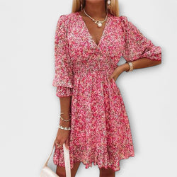 Vestido de mangas abullonadas con flores para damas