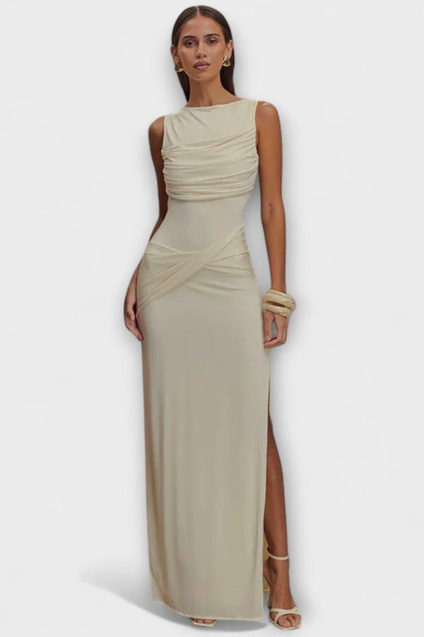 Rieke - Vestido maxi elegante con alta abertura en la pierna