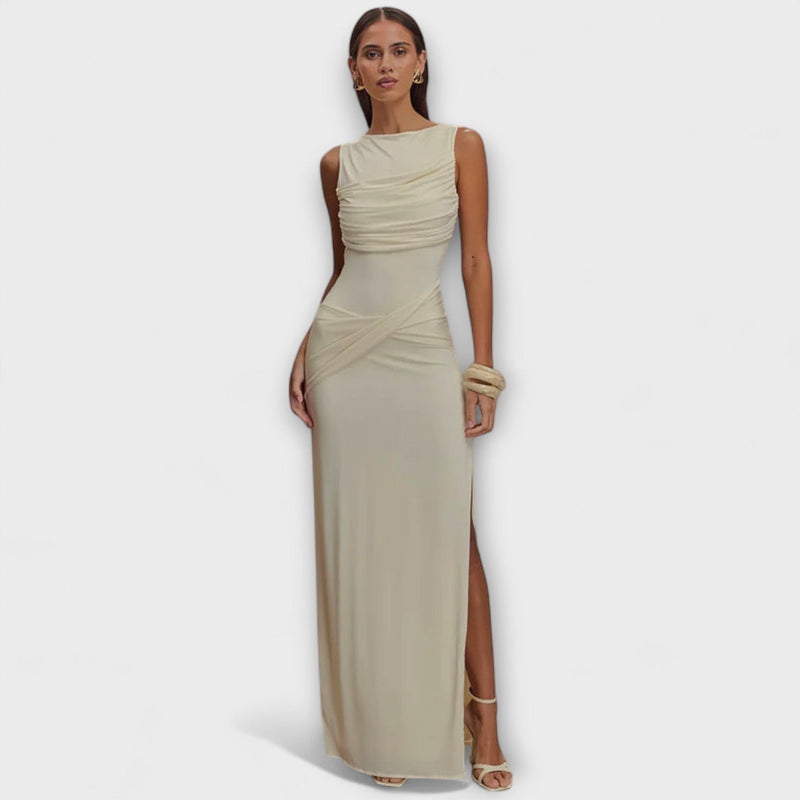 Rieke - Vestido maxi elegante con alta abertura en la pierna