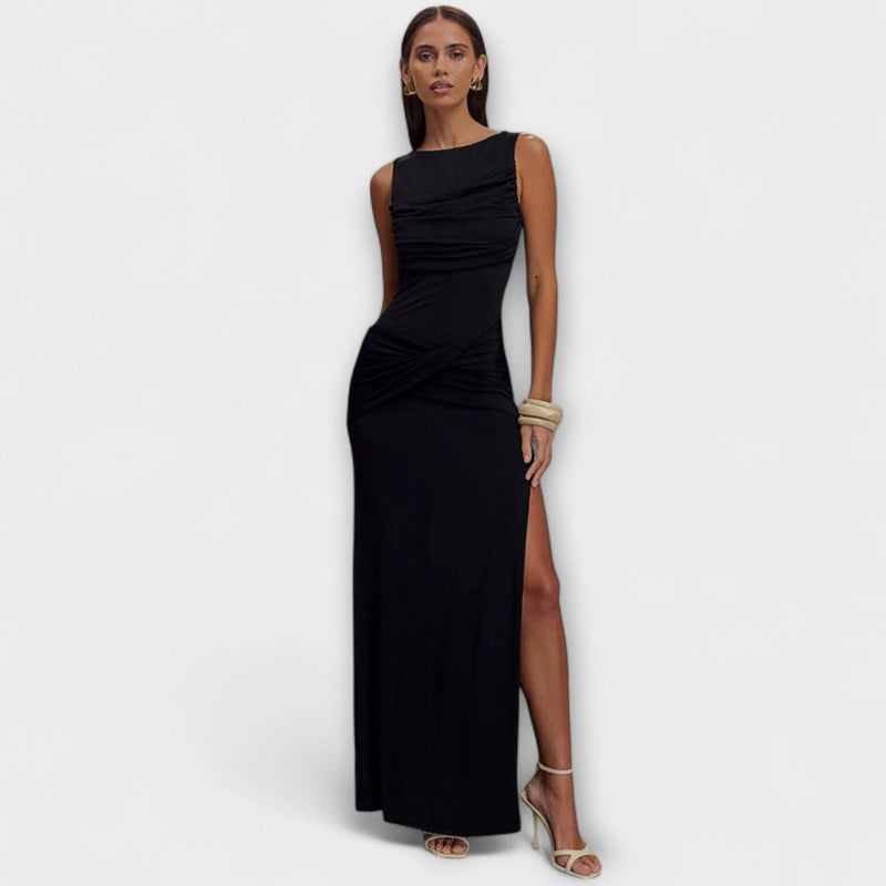 Rieke - Vestido maxi elegante con alta abertura en la pierna
