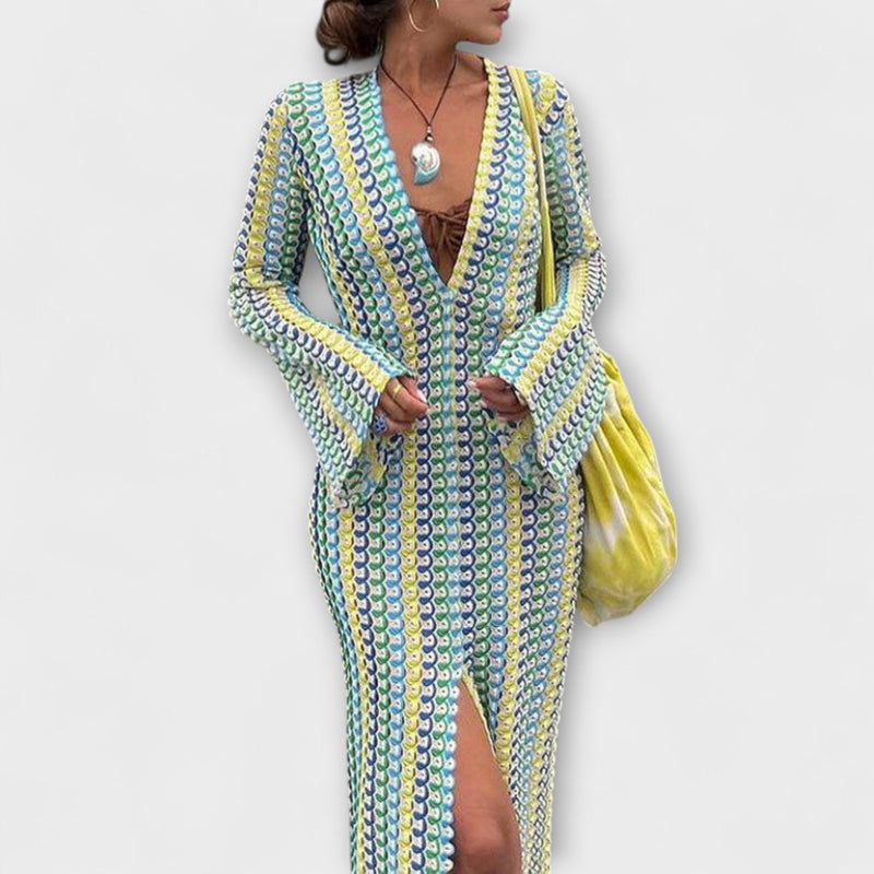 Elina – Vestido maxi con escote en V y estilo vacacional