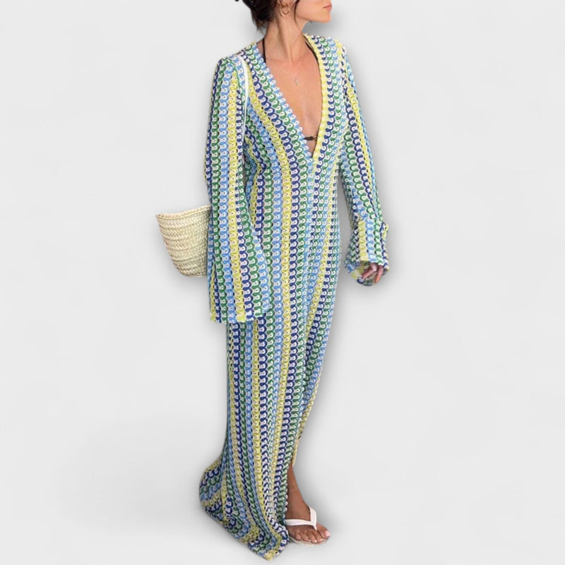 Elina – Vestido maxi con escote en V y estilo vacacional
