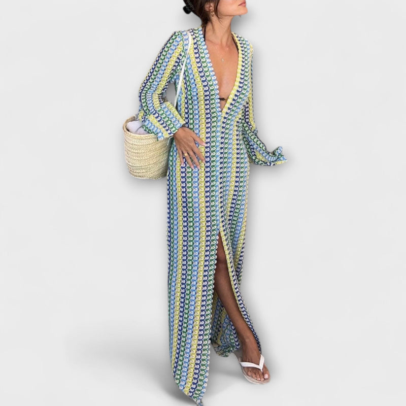 Elina – Vestido maxi con escote en V y estilo vacacional