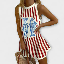 Delara – Vestido Mini con Patrón de Peces